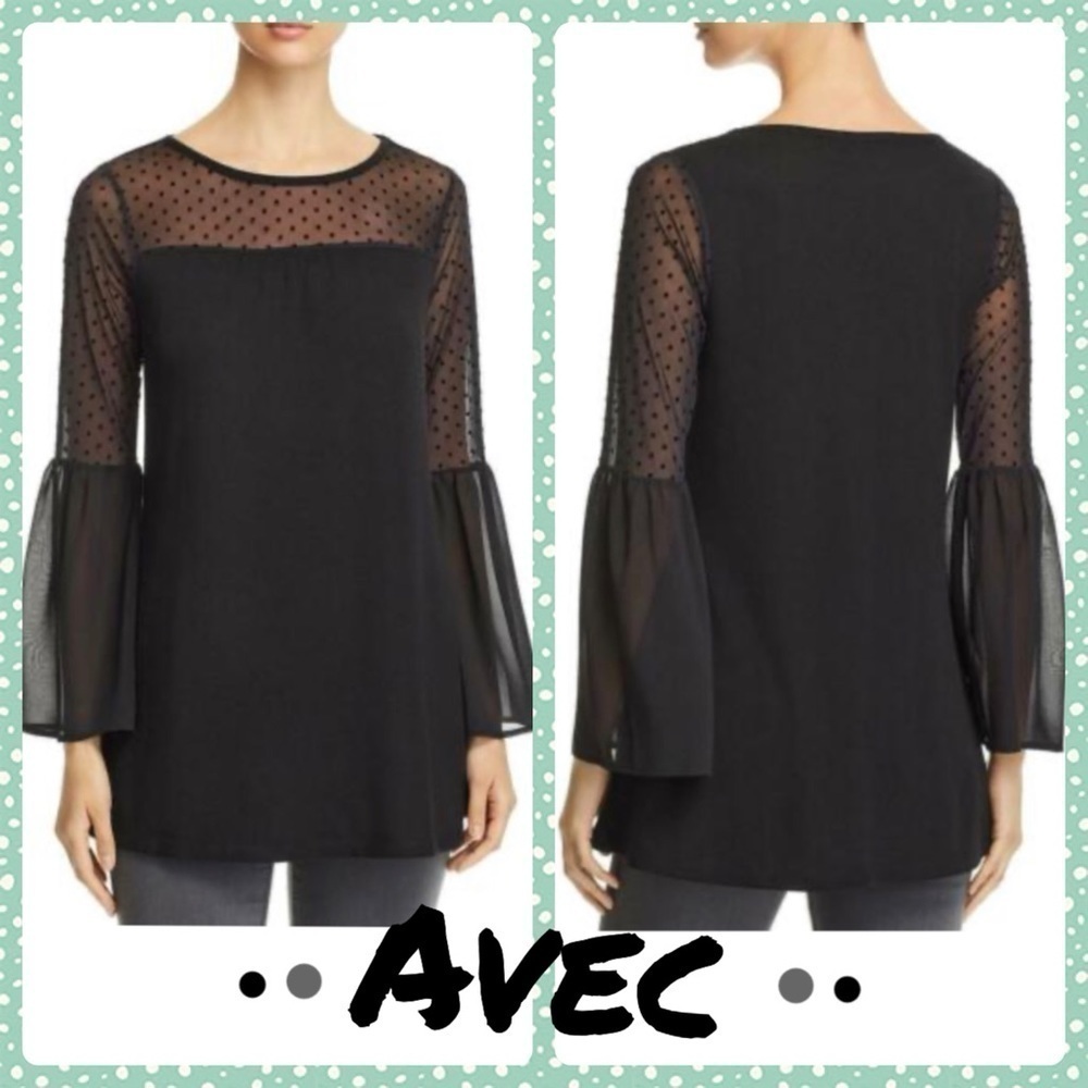 Avec Polka Dot Illusion Bell Sleeves Tunic black